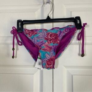 Sofia by ViX floral print rippled trim bikini bottoms LARGE